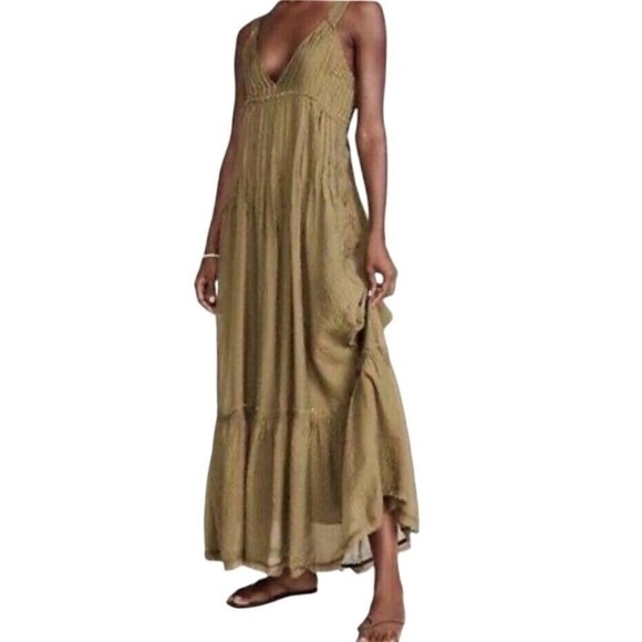 NWT Free People Frankie Pintuck Olive Maxi Dress XS $148 - Picture 1 of 15